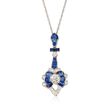 C. 2000 Vintage 2.15 ct. t.w. Sapphire and 1.00 ct. t.w. Diamond Pendant Necklace in 14kt and 18kt White Gold