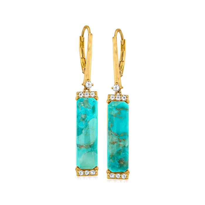 Turquoise Drop Earrings with .20 ct. t.w. White Topaz in 18kt Gold Over Sterling