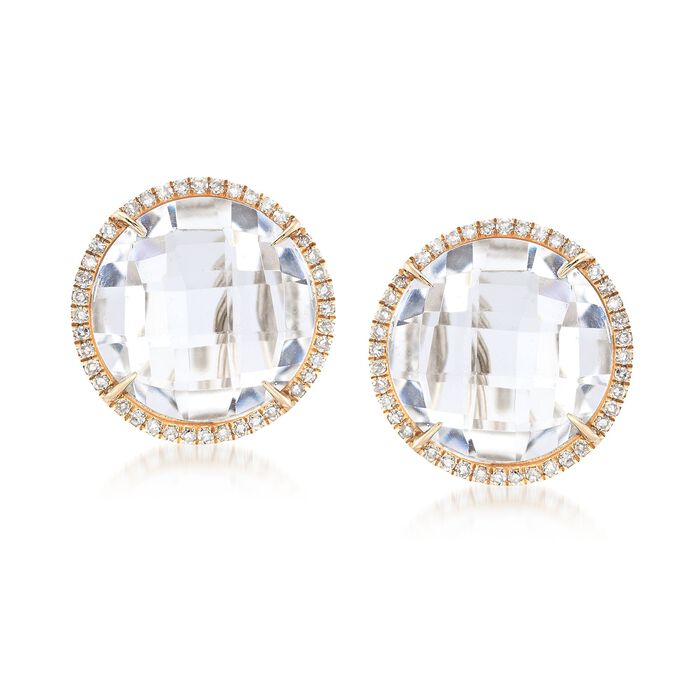 10.00 ct. t.w. Rock Crystal and .24 ct. t.w. Diamond Earrings in 14kt Yellow Gold