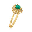 C. 1990 Vintage .50 Carat Synthetic Emerald and .15 ct. t.w. Diamond Heart Ring in 14kt Yellow Gold