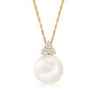 10mm Cultured Pearl and .16 ct. t.w. Diamond Pendant Necklace in 14kt Yellow Gold