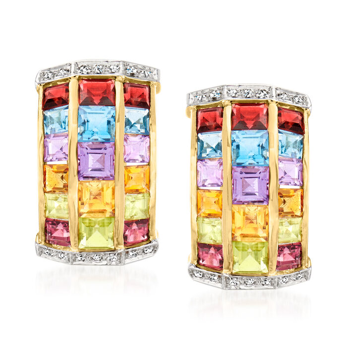 C. 1980 Vintage 6.60 ct. t.w. Multi-Gemstone Earrings with .15 ct. t.w. Diamonds in 14kt Yellow Gold
