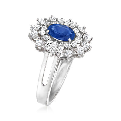 .90 Carat Sapphire and .69 ct. t.w. Diamond Ring in 14kt White Gold