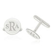 14kt White Gold Laser Recessed Letters Circle Monogram Cuff Links