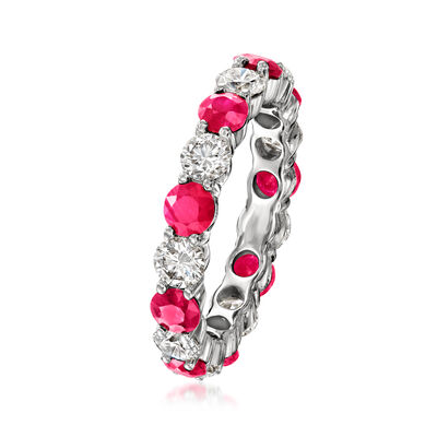 2.10 ct. t.w. Ruby and 1.56 ct. t.w. Lab-Grown Diamond Eternity Band in 14kt White Gold