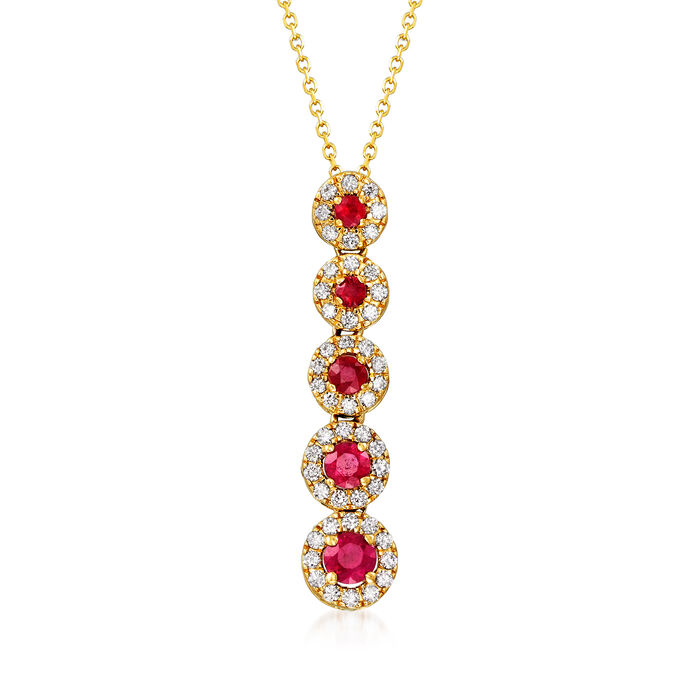 C. 1990 Vintage .45 ct. t.w. Ruby and .30 ct. t.w. Diamond Drop Necklace in 18kt Yellow Gold
