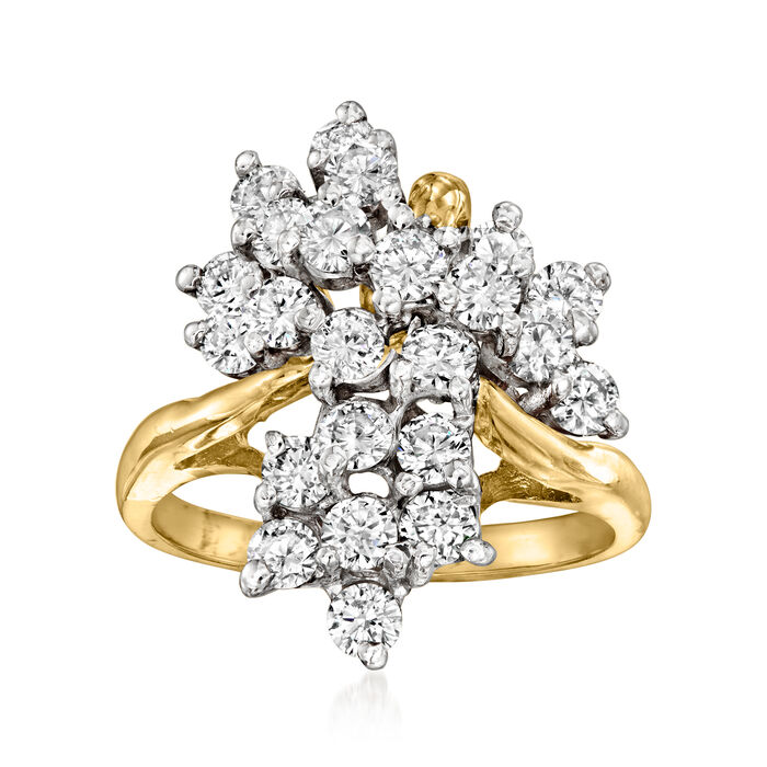 C. 1980 Vintage 2.00 ct. t.w. Diamond Cluster Ring in 14kt Two-Tone Gold