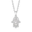 .10 ct. t.w. Diamond Filigree Hamsa Pendant Necklace in Sterling Silver