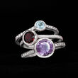 3.00 ct. t.w. Multi-Gemstone and .10 ct. t.w. CZ Jewelry Set: Three Rings in Sterling Silver