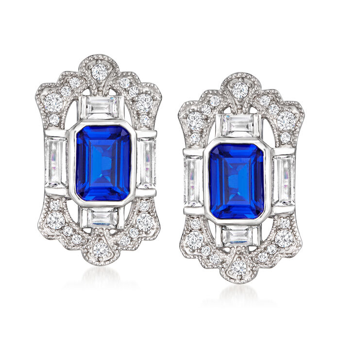 2.50 ct. t.w. Simulated Sapphire and 1.50 ct. t.w. CZ Earrings in Sterling Silver