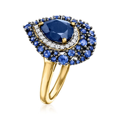 3.80 ct. t.w. Sapphire and .20 ct. t.w. White Zircon Ring in 18kt Gold Over Sterling