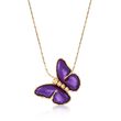 Italian Purple Ceramic Butterfly Necklace in 14kt Yellow Gold