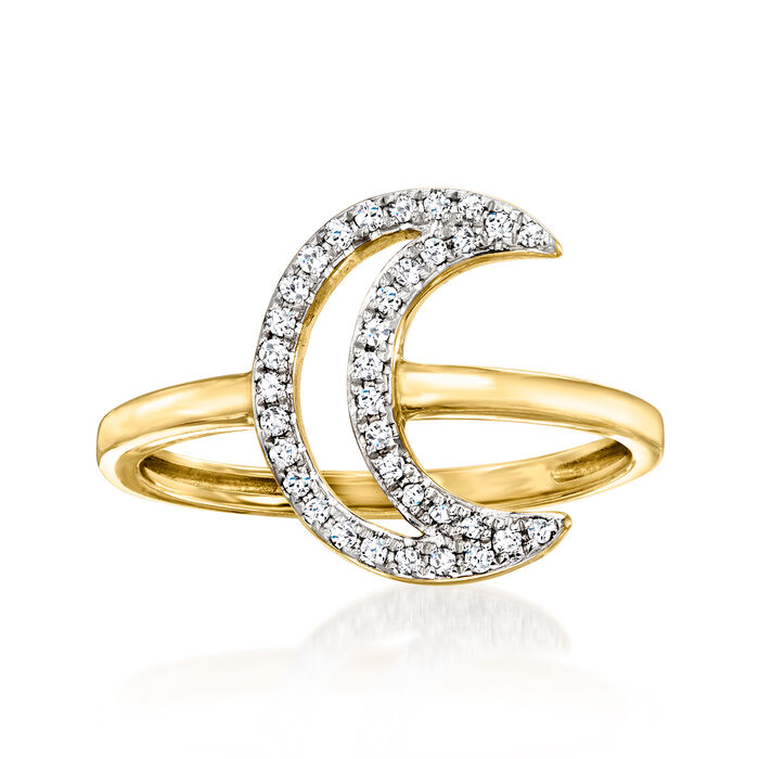 .10 ct. t.w. Diamond Moon Ring in 18kt Gold Over Sterling