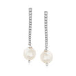 10mm Cultured Pearl and .38 ct. t.w. White Topaz Drop Earrings in Sterling Silver