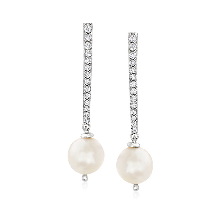 10mm Cultured Pearl and .38 ct. t.w. White Topaz Drop Earrings in Sterling Silver