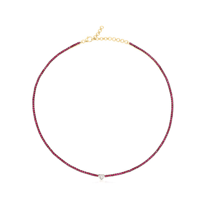 .32 Carat Heart-Shaped Diamond Choker Necklace with 6.25 ct. t.w. Rubies in 14kt Yellow Gold