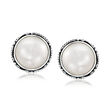 11-12mm Cultured Mabe Pearl Bali-Style Earrings in Sterling Silver