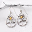 Sterling Silver Flower Openwork Teardrop Earrings with 14kt Yellow Gold