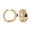 .50 ct. t.w. Sapphire and .12 ct. t.w. Diamond Hoop Earrings in 14kt Yellow Gold