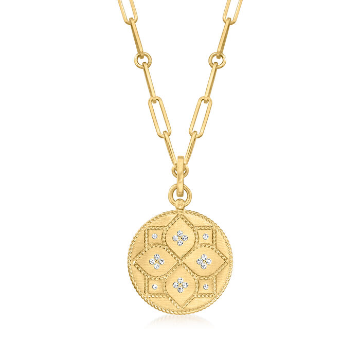 Roberto Coin &quot;Venetian Princess&quot; .25 ct. t.w. Diamond Flower Pendant Necklace in 18kt Yellow Gold