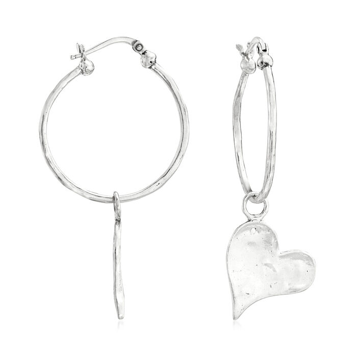 Sterling Silver Removable Heart Charm Drop C-Hoop Earrings