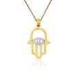 14kt Yellow Gold Hamsa Hand and Evil Eye Pendant Necklace