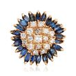 C. 1970 Vintage 2.40 ct. t.w. Sapphire and 1.10 ct. t.w. Diamond Floral Cluster Ring in 14kt Yellow Gold