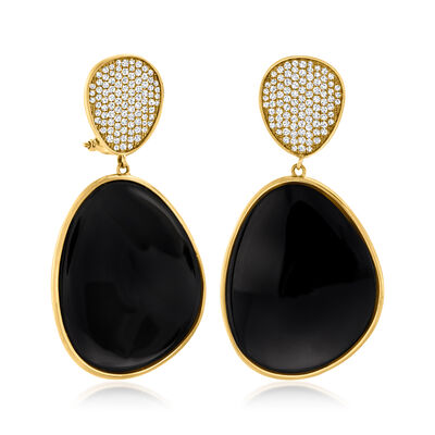 Black Onyx and 1.65 ct. t.w. Diamond Drop Earrings in 14kt Yellow Gold