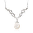 9-9.5mm Cultured Pearl and .24 ct. t.w. Diamond Necklace in Sterling Silver