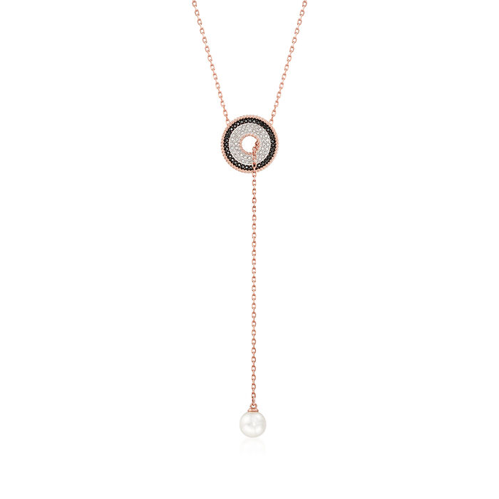 Swarovski Crystal &quot;Lollypop&quot; Pearl Bullseye Lariat Necklace in Rose Gold-Plated Metal