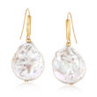 18-19mm Cultured Coin Pearl Drop Earrings in 14kt Yellow Gold
