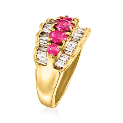 C. 1980 Vintage 1.07 ct. t.w. Ruby and .71 ct. t.w. Diamond Scalloped Ring in 18kt Yellow Gold