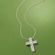 1.08 ct. t.w. Baguette and Round Diamond Cross Necklace in Sterling Silver