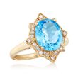 3.50 Carat Blue Topaz and .21 ct. t.w. Diamond Ring in 14kt Yellow Gold