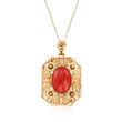 C. 1960 Vintage Red Coral Pendant Necklace in 14kt Two-Tone Gold