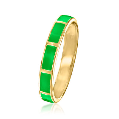 Green Enamel Striped Ring in 18kt Gold Over Sterling
