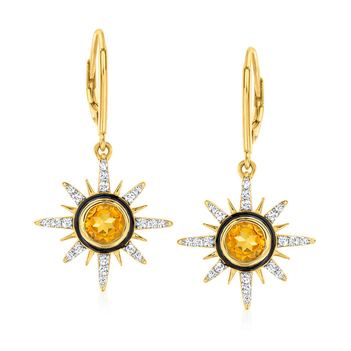 1.40 ct. t.w. Citrine Celestial Drop Earrings with .60 ct. t.w. White Topaz and Black Enamel in 18kt Gold Over Sterling