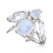 Moonstone and 2.90 ct. t.w. Rock Crystal Bee Ring with White Topaz Accents in Sterling Silver