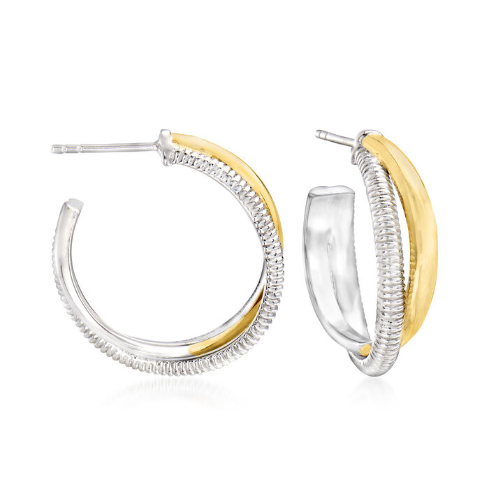 Judith Ripka &quot;Eternity&quot; Sterling Silver and 18kt Yellow Gold Hoop Earrings