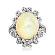 Ethiopian Opal and .68 ct. t.w. Diamond Halo Ring in 14kt White Gold