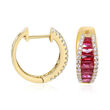 1.70 ct. t.w. Pink Ruby and .43 ct. t.w. Diamond Huggie Hoop Earrings in 14kt Yellow Gold