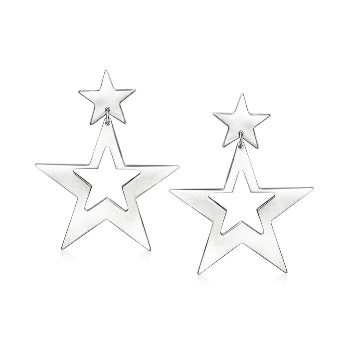 Italian Sterling Silver Double-Star Drop Earrings