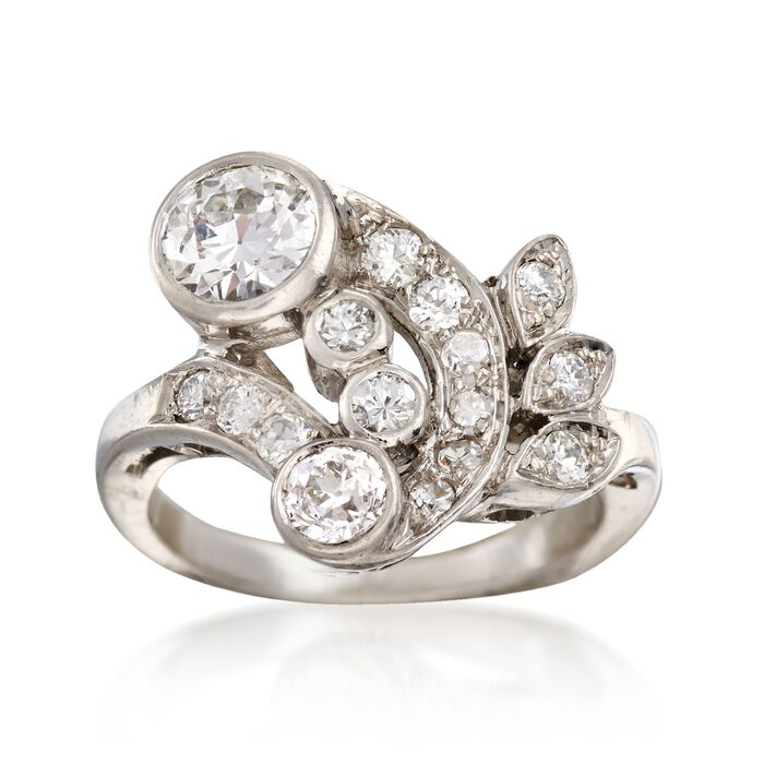 C. 1950 Vintage 1.30 ct. t.w. Diamond Swirl Ring in 18kt White Gold