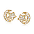 .10 ct. t.w. CZ Moon and Star Stud Earrings in 14kt Yellow Gold