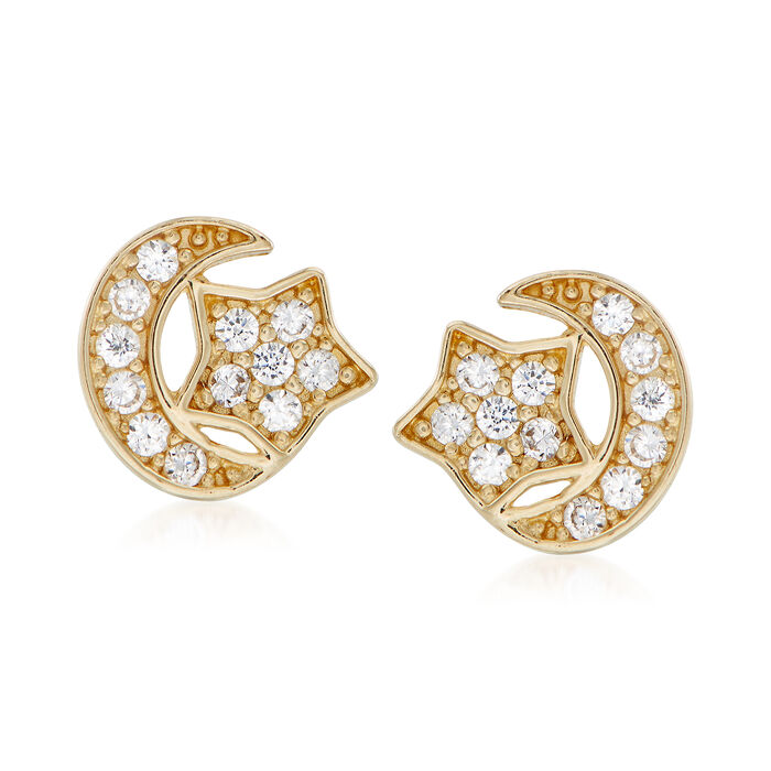 .10 ct. t.w. CZ Moon and Star Stud Earrings in 14kt Yellow Gold