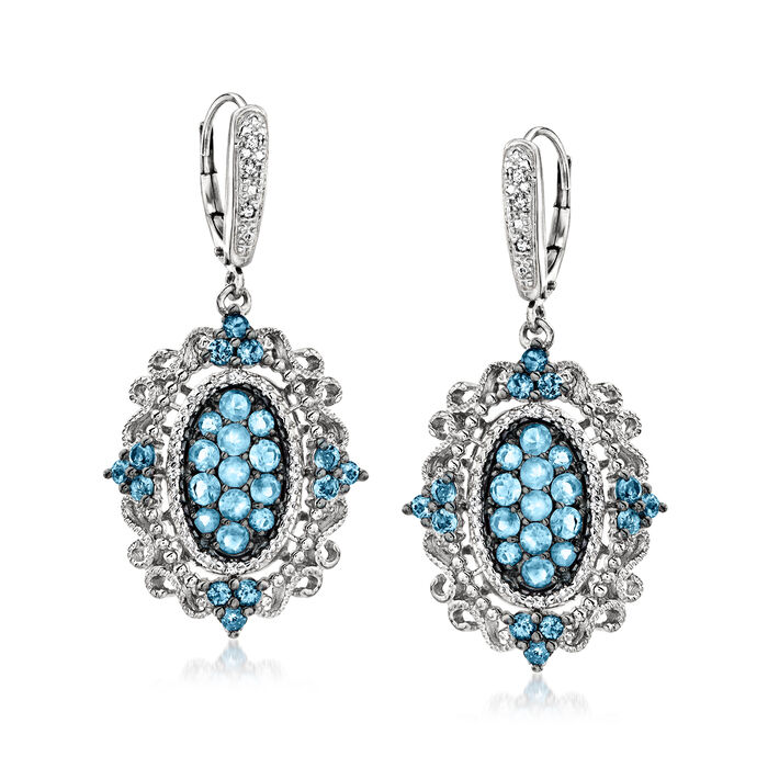 2.60 ct. t.w. London and Sky Blue Topaz Drop Earrings with Diamond Accents in Sterling Silver