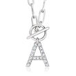 Diamond Initial Paper Clip Link Toggle Necklace in Sterling Silver 16-inch  (A)