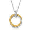 Charles Garnier .83 ct. t.w. CZ Crossover Mesh Circle Pendant Necklace in Two-Tone Sterling Silver