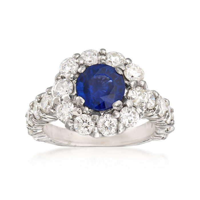 3.00 ct. t.w. Diamond and 2.35 Carat Sapphire Ring in 14kt White Gold