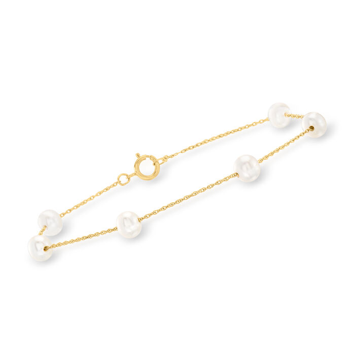 5-5.5mm Cultured Pearl Station Bracelet in 14kt Yellow Gold